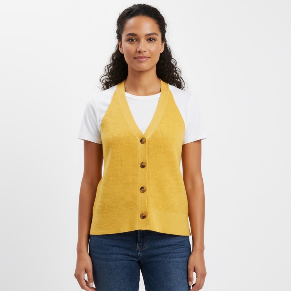 3/$25 Yellow Button-Up Sleeveless knitten Top